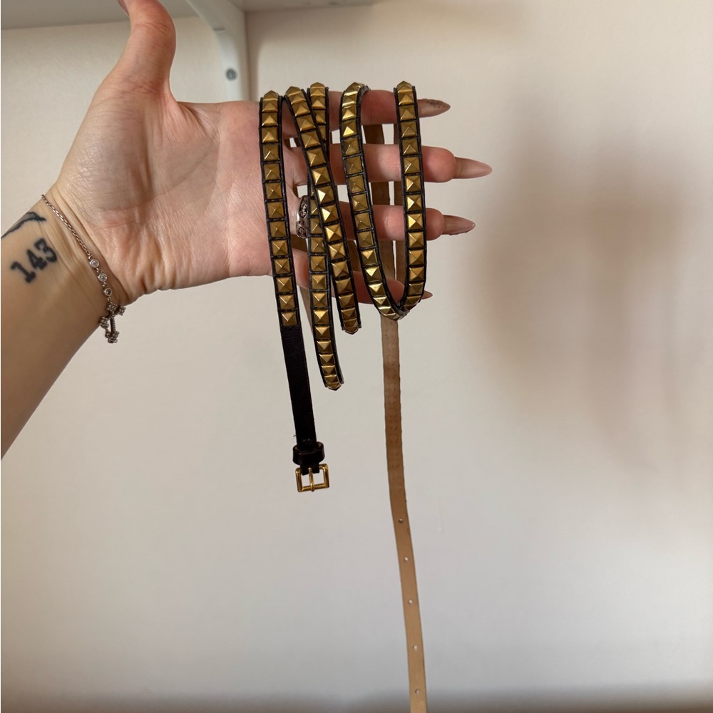 Gold Pyramid Stud Leather Wrap Belt - Women Accessories